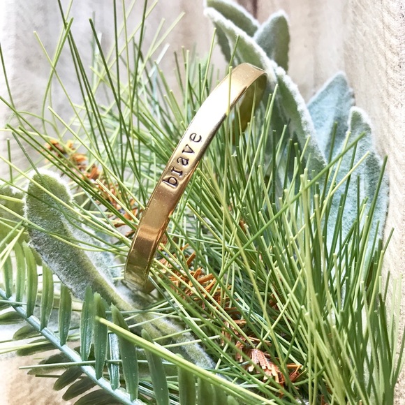 Gold Brass Stamped Cuff Bracelet (J2) - Picture 6 of 8